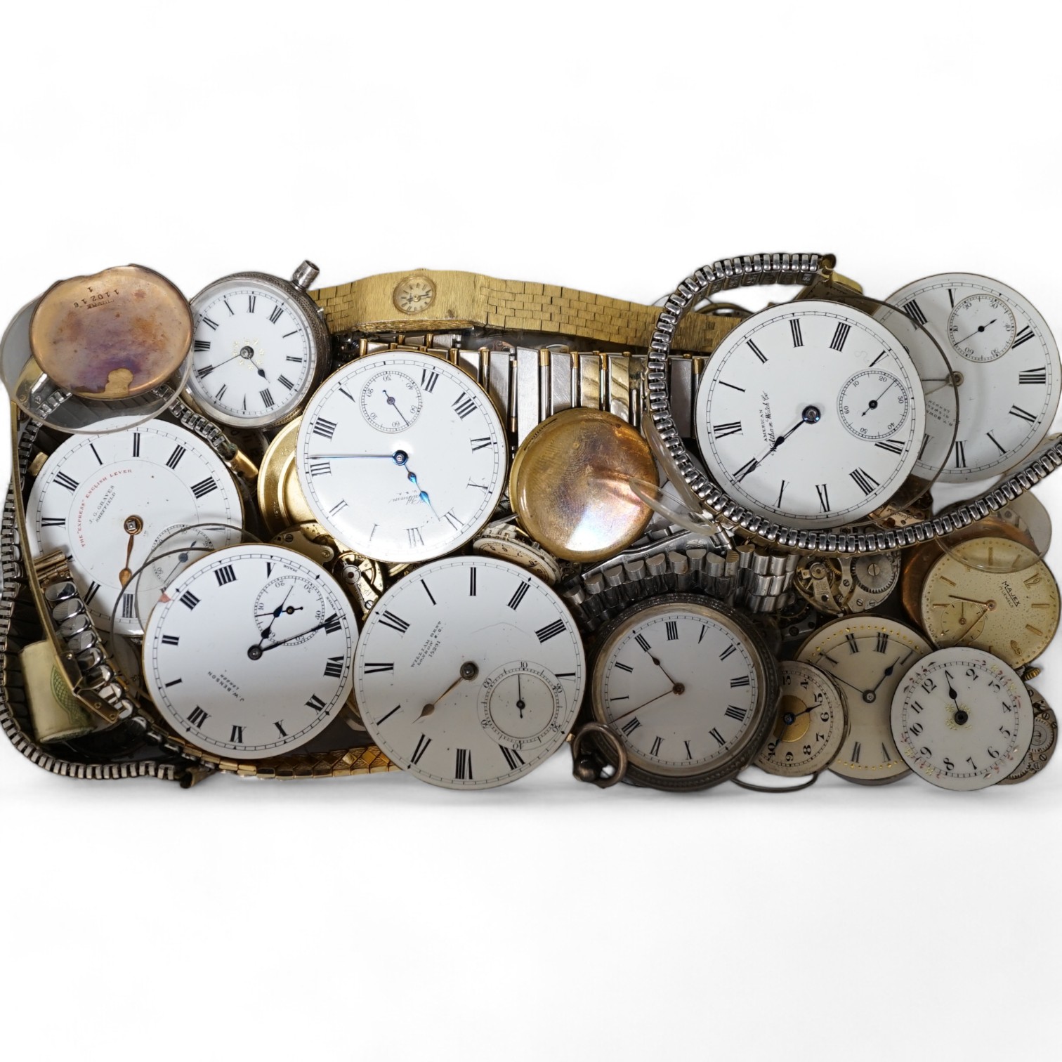 A quantity of assorted wrist and pocket watch movements. Condition - poor